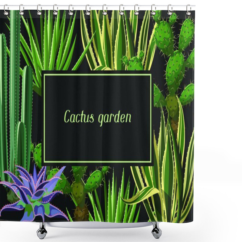 Personality  Card With Cactuses And Succulents Set. Plants Of Desert. Card With Cactuses And Succulents Set. Plants Of Desert. Shower Curtains