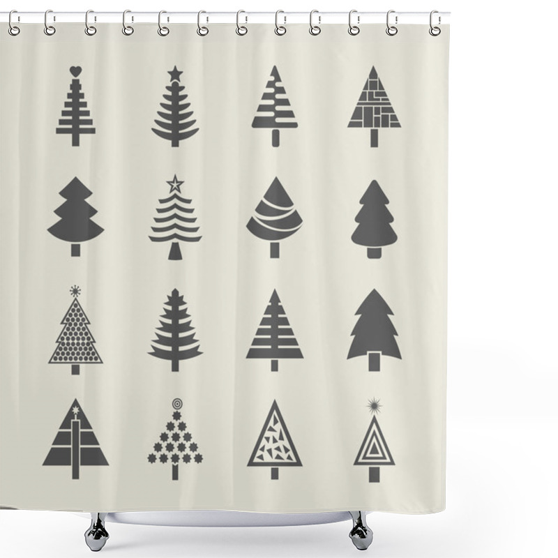 Personality  Abstract Silhouette Christmas Tree Icons Set Shower Curtains