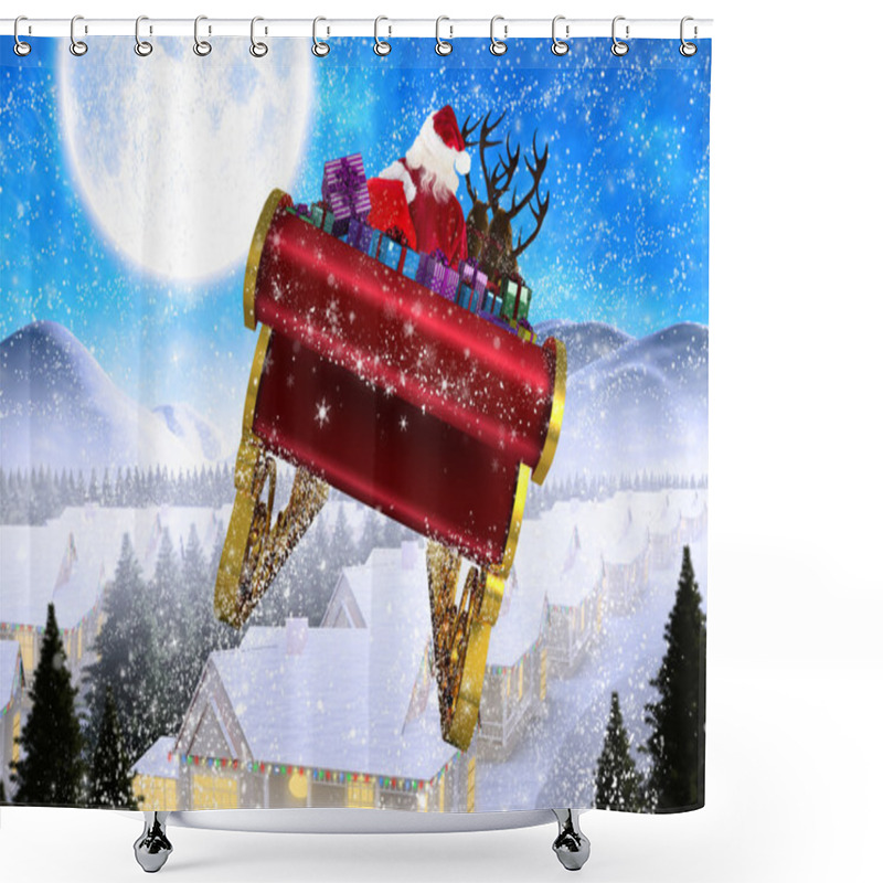 Personality  Santa Claus Flying In Sleigh Shower Curtains