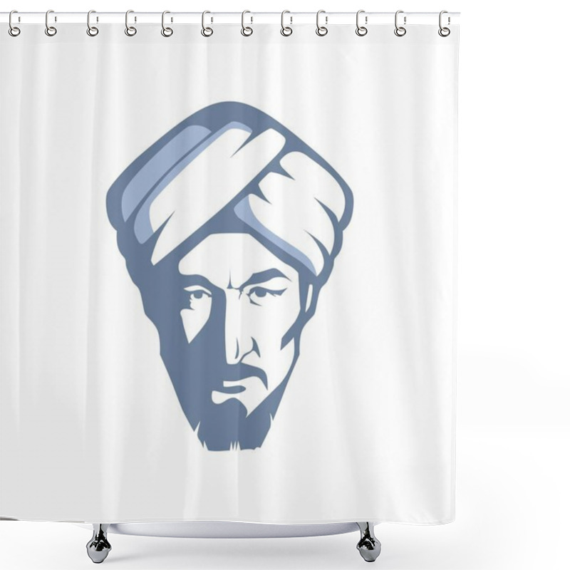 Personality  March 1, 2020: Portrait Of Reconstructions Of The Great Central Asian Scientist Al-Farabi. Vector Shower Curtains