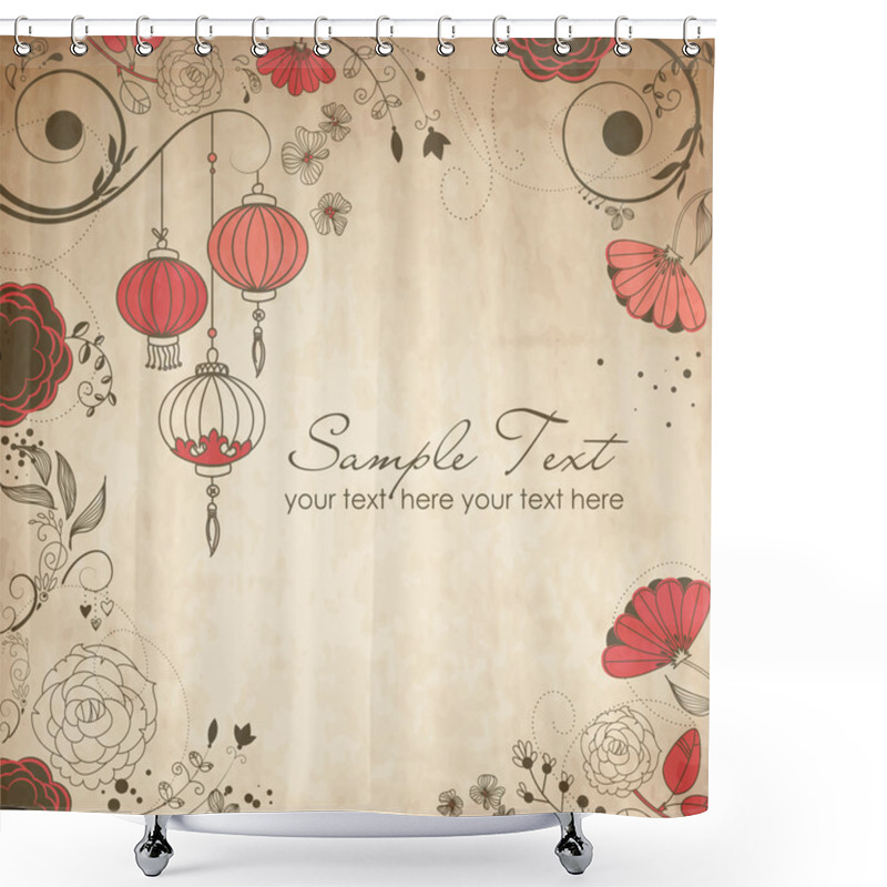 Personality  Chinese Lanterns. Stylish Floral Background Shower Curtains