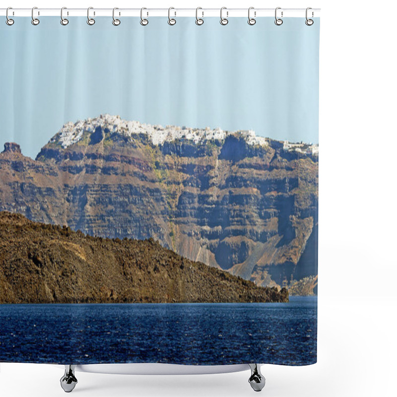 Personality  Panoramic View Of Santorini's City Shower Curtains