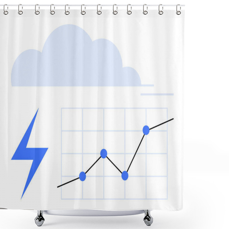 Personality  Rising Trend Graph On A Grid With Blue Data Points, Cloud Graphic, And Lightning Bolt. Ideal For Analytics, Technology, Cloud Computing, Innovation, Energy Usage, Sustainability Abstract Line Flat Shower Curtains