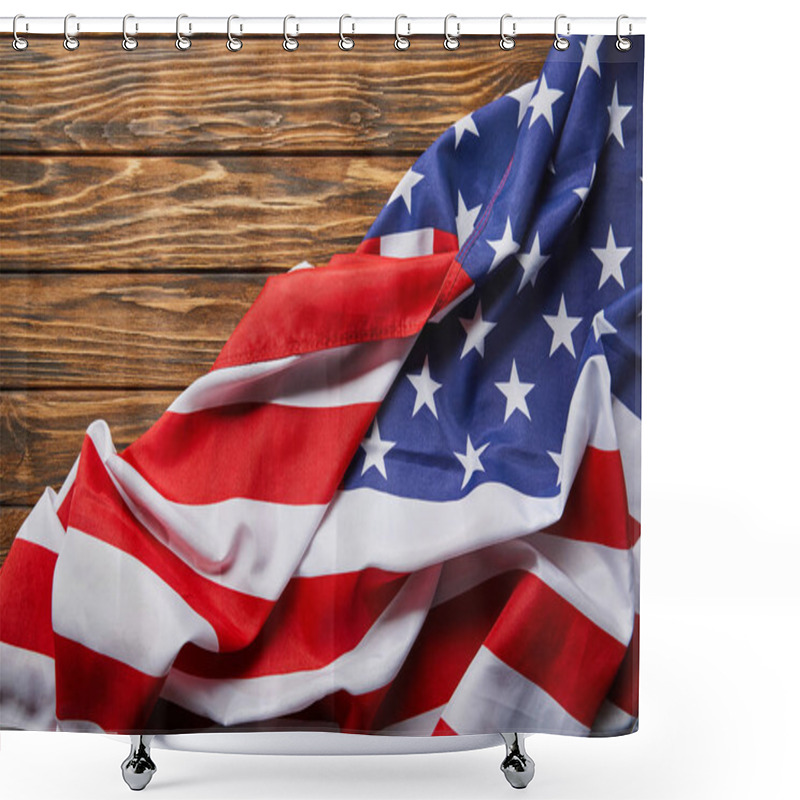 Personality  Top View Of Usa Flag On Wooden Textured Surface With Copy Space Shower Curtains