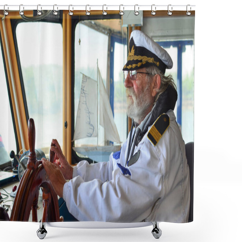 Personality   Old Experienced Captain In Navigation Cabine Shower Curtains