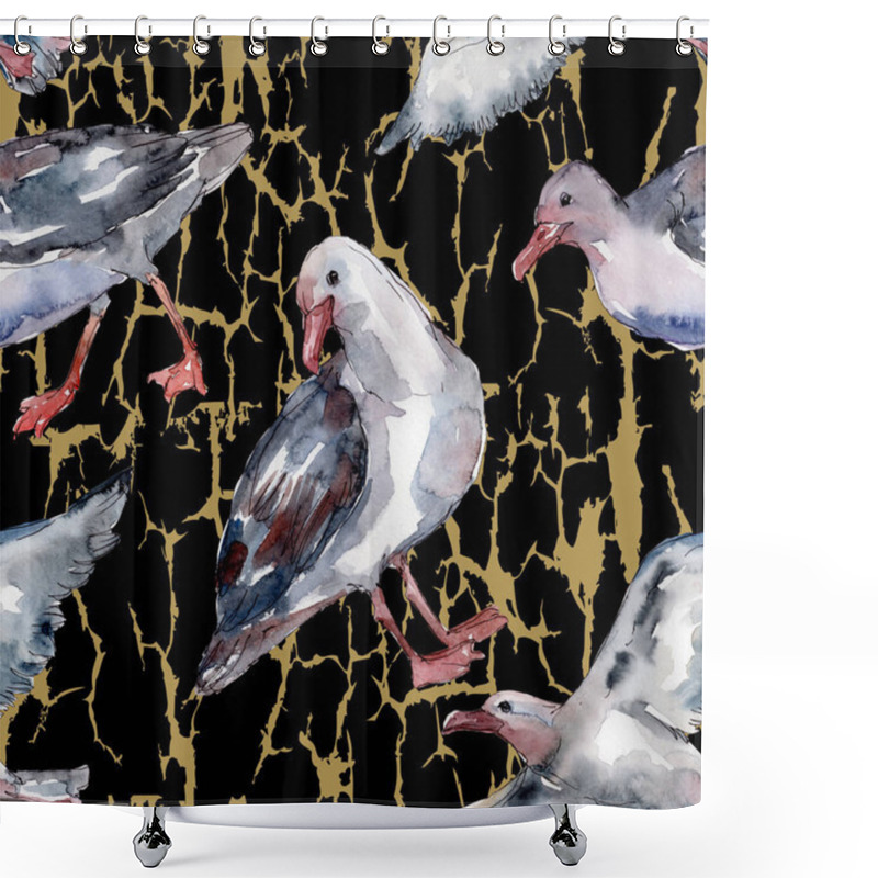 Personality  Sky Bird Seagull In A Wildlife. Wild Freedom, Bird With A Flying Wings. Watercolor Illustration Set. Watercolour Drawing Fashion Aquarelle. Seamless Background Pattern. Fabric Wallpaper Print Texture. Shower Curtains