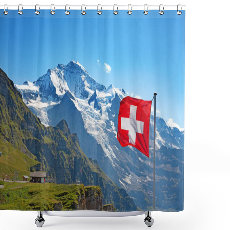 Personality  Swiss Flag On The Top Of Mannlichen (Jungfrau Region, Bern, Switzerland) Shower Curtains