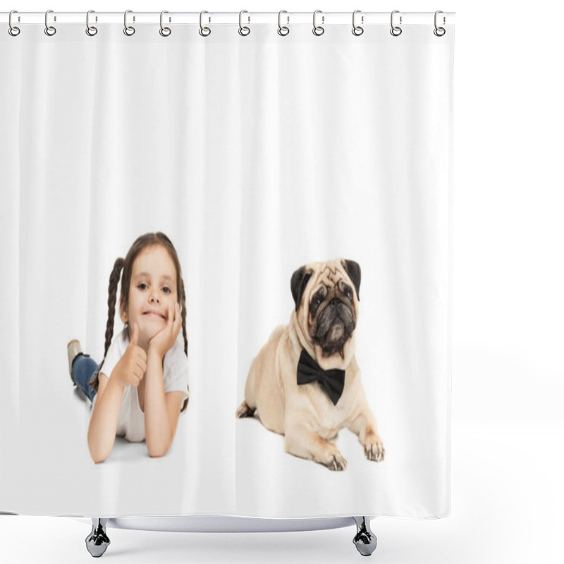 Personality  Girl With Pug Dog Shower Curtains