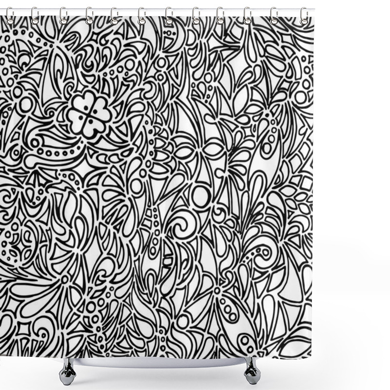 Personality  Doodle Black And White Monochrome Vector Background Shower Curtains