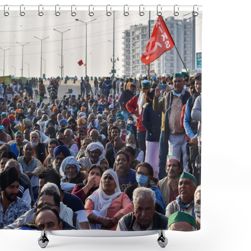 Personality  New Delhi, India  December 25 2020 - Indian Sikh And Hindu Farmers From Punjab, Uttar Pradesh And Uttarakhand States Protests At Delhi-UP Border. Farmers Are Protesting Against The New Farmer Laws Shower Curtains