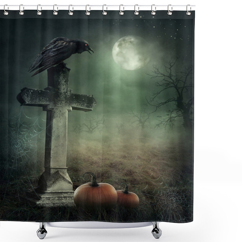 Personality  Crow On A Grave Shower Curtains