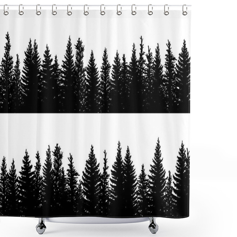 Personality  Set Of Vector Horizontal Banner Silhouettes Of Coniferous Treetops Forest (spruce,fir, Fir-tree). Shower Curtains