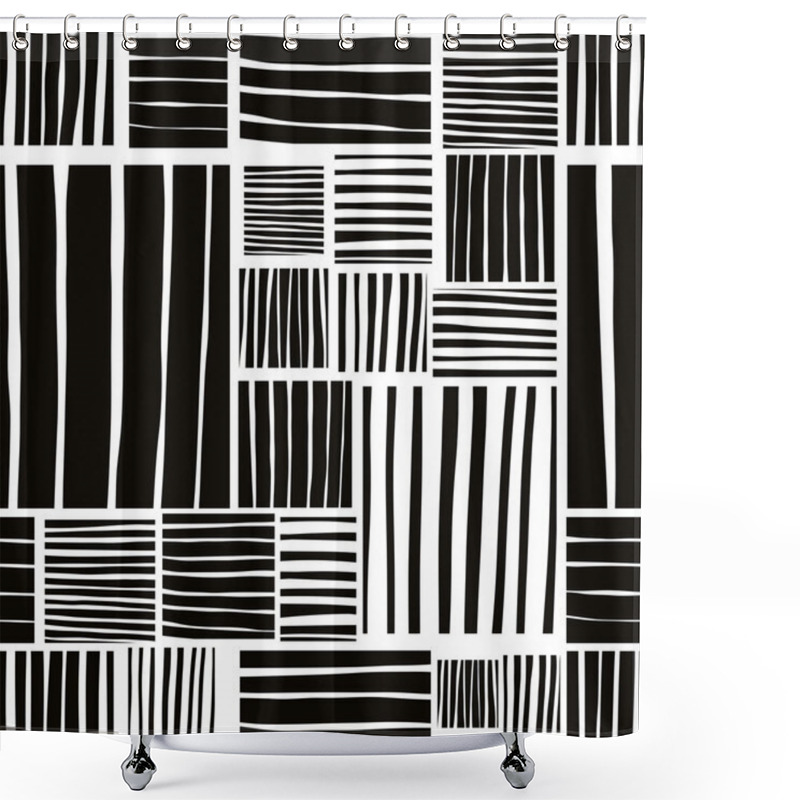 Personality  Patched Lines Seamless Pattern, Black And White Vector Backgroun Shower Curtains