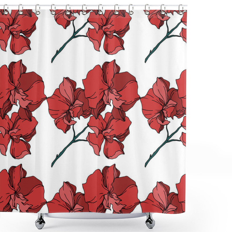 Personality  Vector Orchid Floral Botanical Flowers. Black And White Engraved Ink Art. Seamless Background Pattern. Shower Curtains