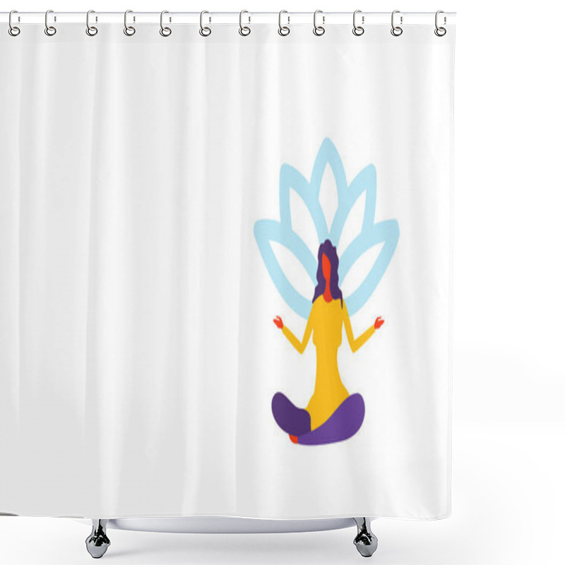 Personality  Businesswoman Meditating Sitting Lotus Position Girl In Yoga Pose Female Cartoon Character Full Length Horizontal Isolated Shower Curtains