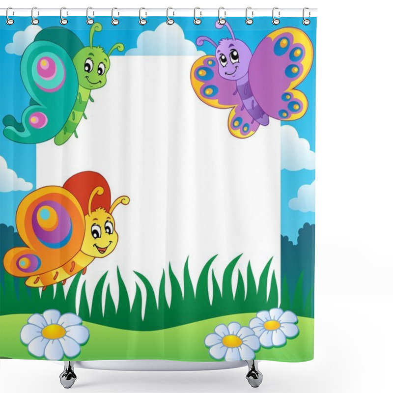 Personality  Frame With Butterflies Theme 1 Shower Curtains