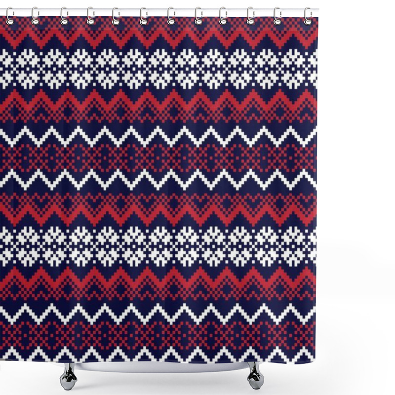 Personality  Red Christmas Fair Isle Pattern Background For Fashion Textiles, Knitwear And Graphics Shower Curtains