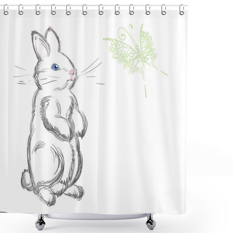 Personality  Cute Sketch Bunny Shower Curtains