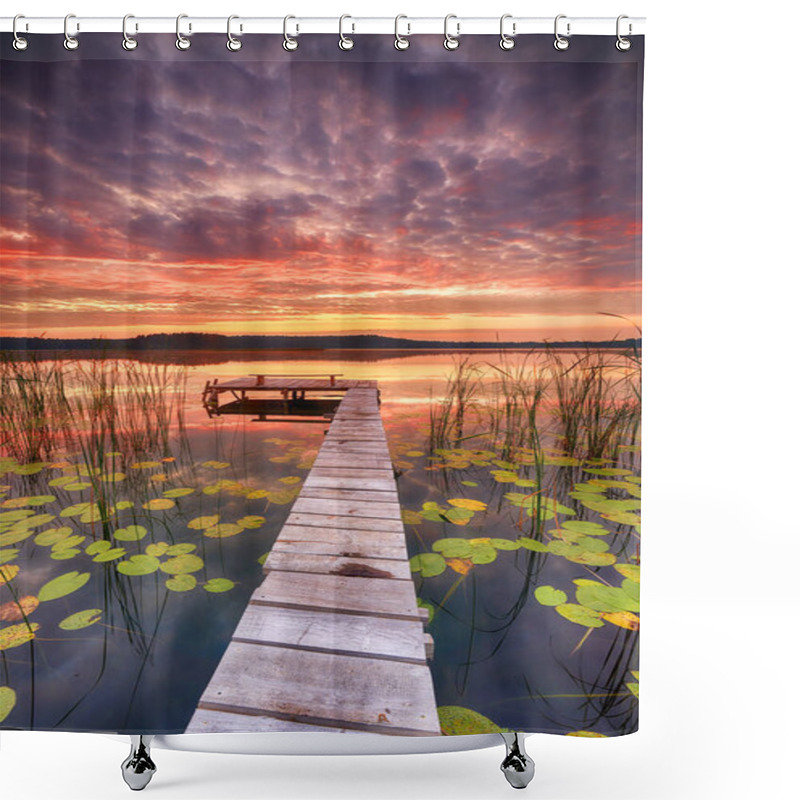 Personality  Beautiful Summer Sunrise Over Lake Shower Curtains