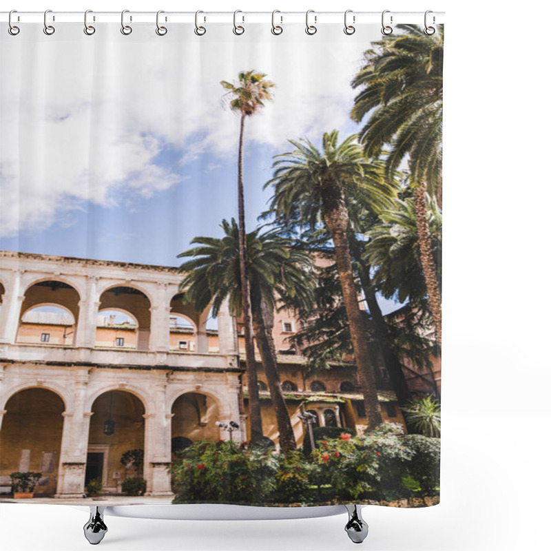 Personality  Beautiful Ancient Atrium Building With Palm Trees On Foreground, Rome, Italy Shower Curtains