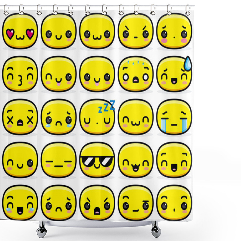 Personality  Set Of Different Cartoon Cute Faces Shower Curtains