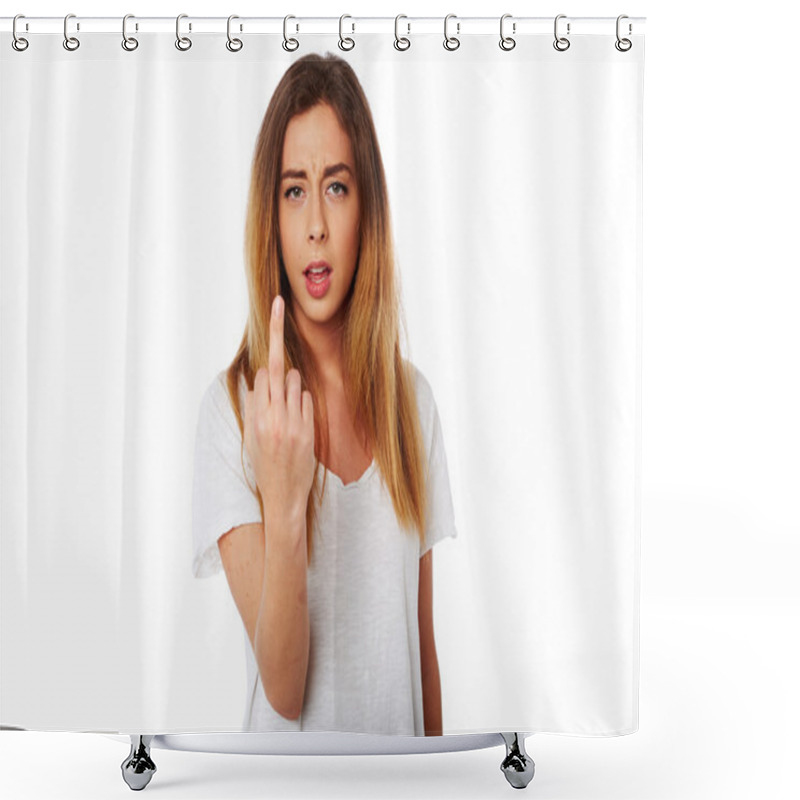 Personality  Young Woman Giving A Rude Gesture Shower Curtains