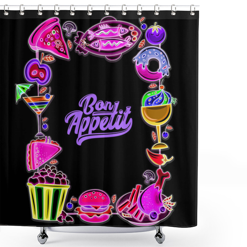 Personality  Retro Neon Frame Food Shower Curtains