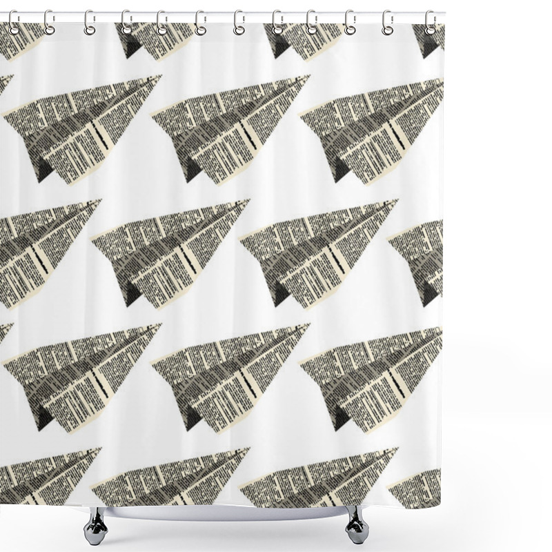 Personality  Paper Plane From Old Newspapers Seamless Patetrn. Vector Backgro Shower Curtains