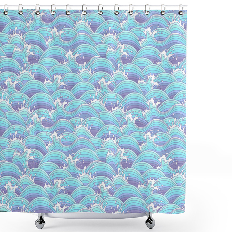 Personality  Sea Wave Background In The Decorative Style. Seamless Pattern. Shower Curtains