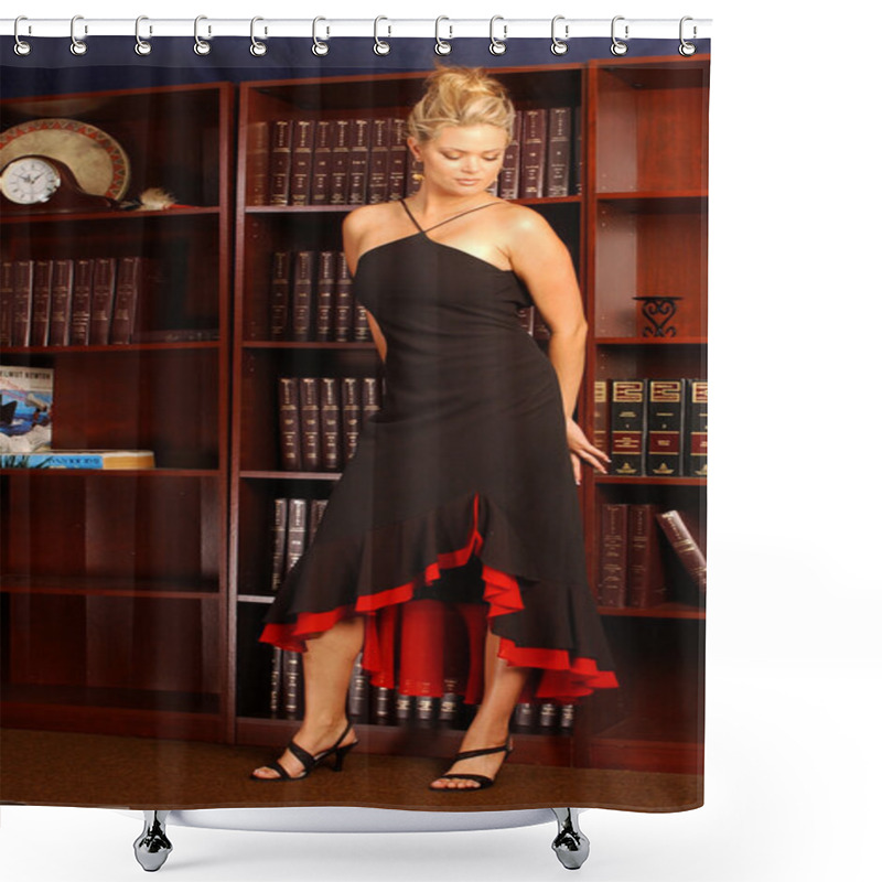 Personality  Elegant Black Drees With Red Trim - Library Studio Background Shower Curtains