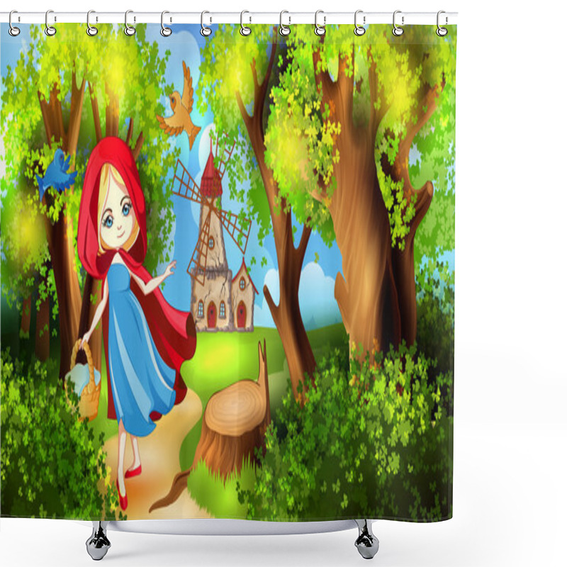 Personality  Red Riding Hood On The Forest Path Shower Curtains