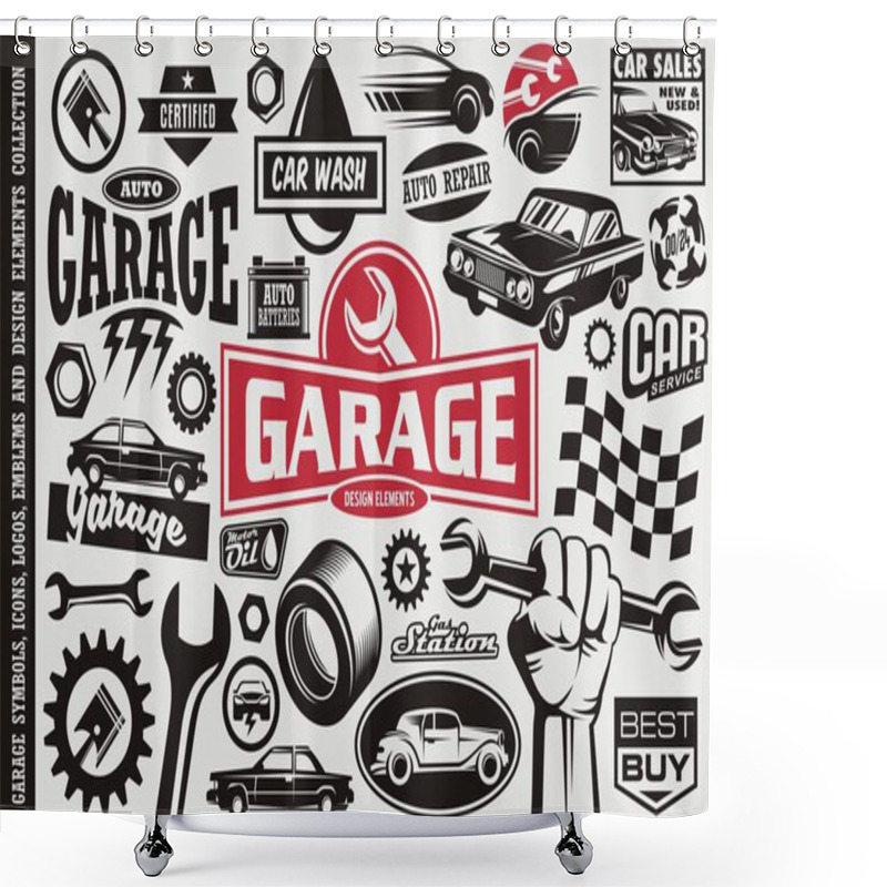 Personality  Car Service And Garage Symbols, Logos, Emblems And Icons Collection. Auto Transportation Cars Icons Set. Car Sales, Repair, Race, Road, Auto Parts Design Elements. Shower Curtains