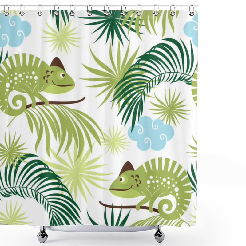 Personality  Tropical Pattern With Chameleons Shower Curtains