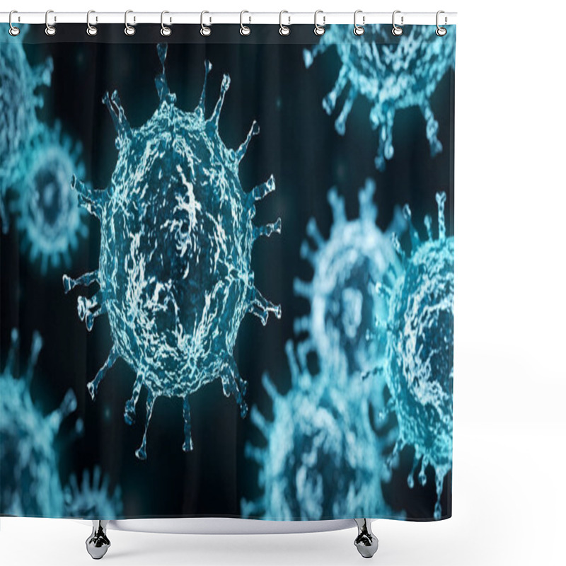 Personality  Close Up Of Virus Or Bacteria. 3D Illustration. Shower Curtains