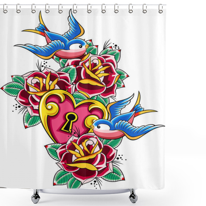 Personality  Sparrow Heart And Flower Emblem Shower Curtains