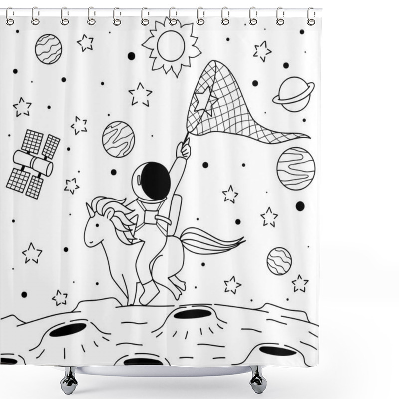 Personality  Astronaut Ride Unicorn Shower Curtains