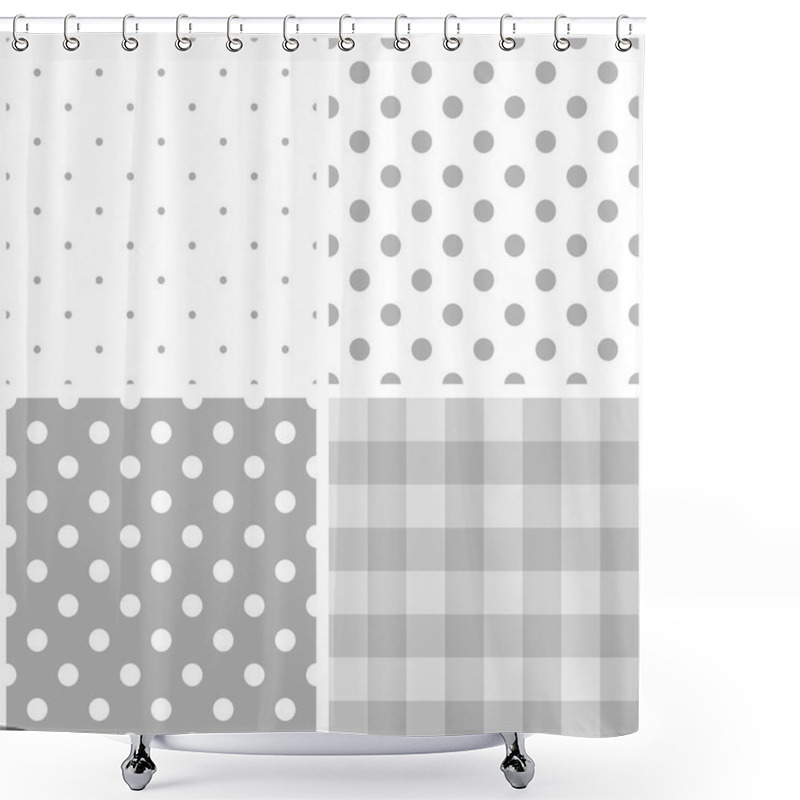 Personality  Tile Baby Grey And White Vector Pattern Set With Polka Dots And Checkered Plaid Shower Curtains