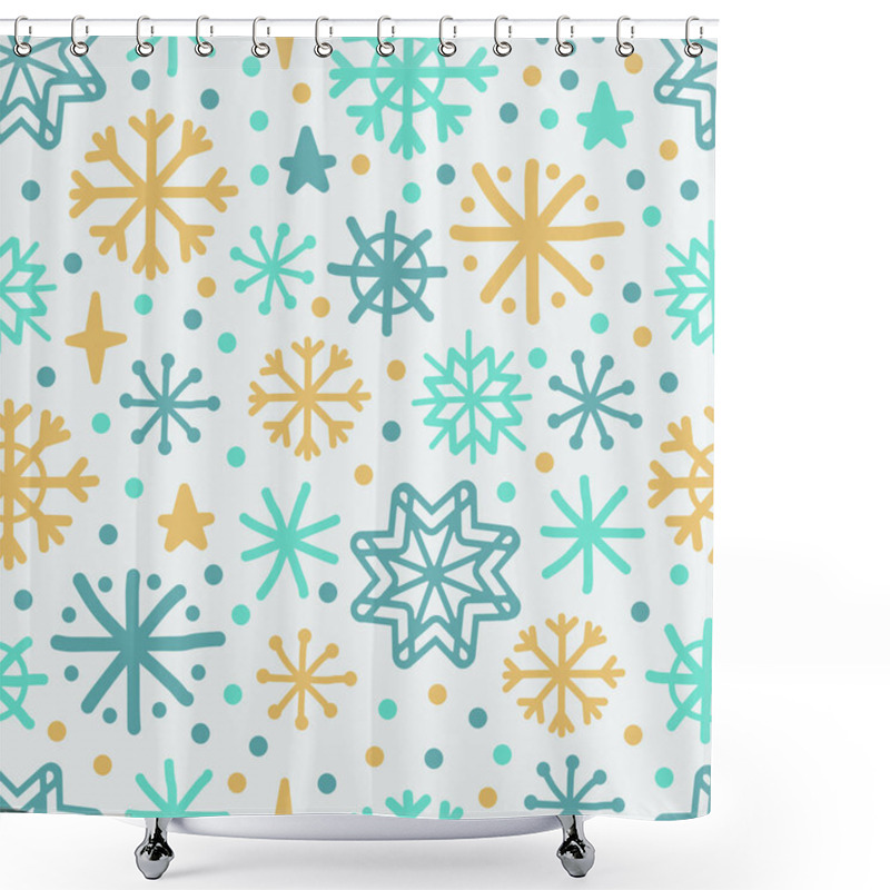 Personality  Cute Scandinavian Winter Seamless Background With Hand Drawn Snowflakes Shower Curtains