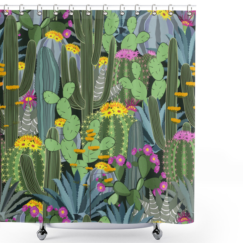 Personality  Seamless Pattern With Cactus. Wild Cactus Forest Shower Curtains