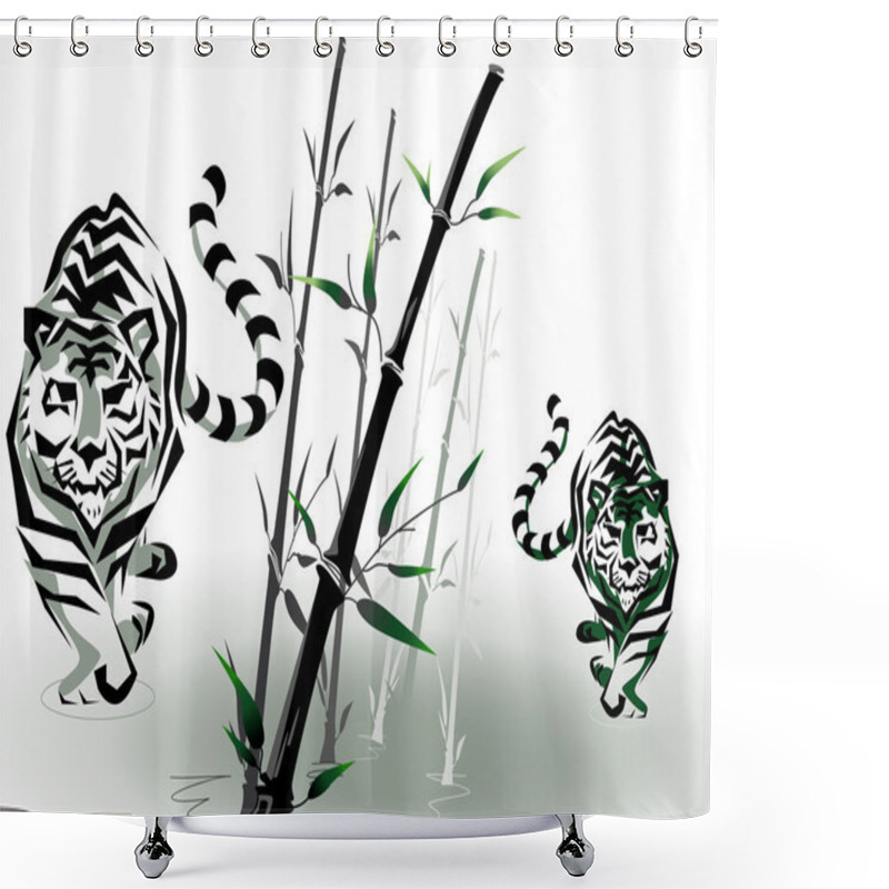 Personality  Vector Tigers In Bamboo Shower Curtains