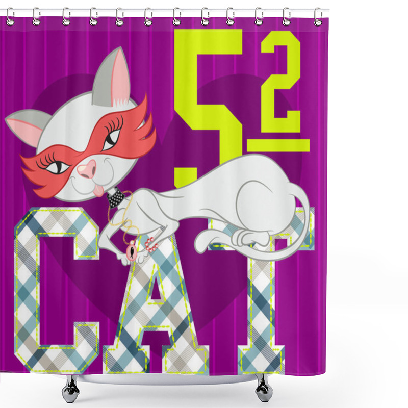 Personality  Illustration Vector Of Cute Cat With Antifas And Diamond Necklace For Printed Shirts. Shower Curtains