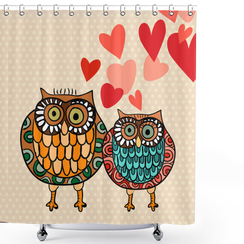 Personality  Valentine Owl Couple In Love Shower Curtains