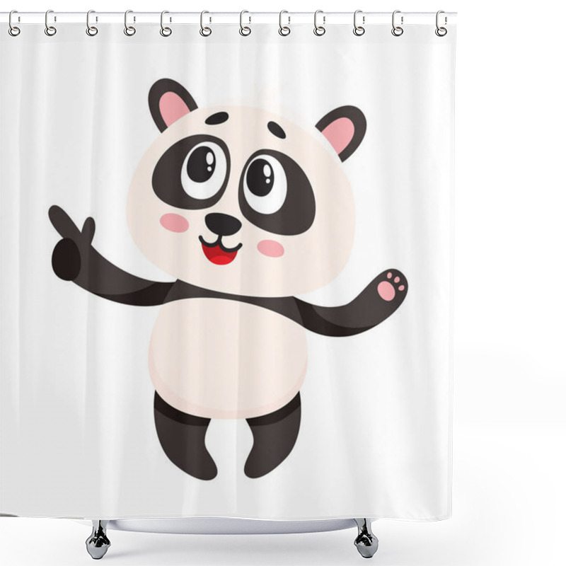 Personality  Funny Smiling Baby Panda Character Pointing To Something With Finger Shower Curtains