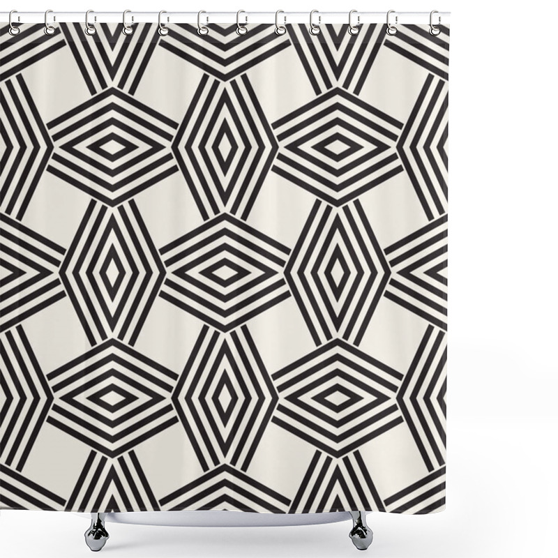 Personality  Geometric Ornament With Striped Rhombuses. Vector Seamless Monochrome Pattern Shower Curtains