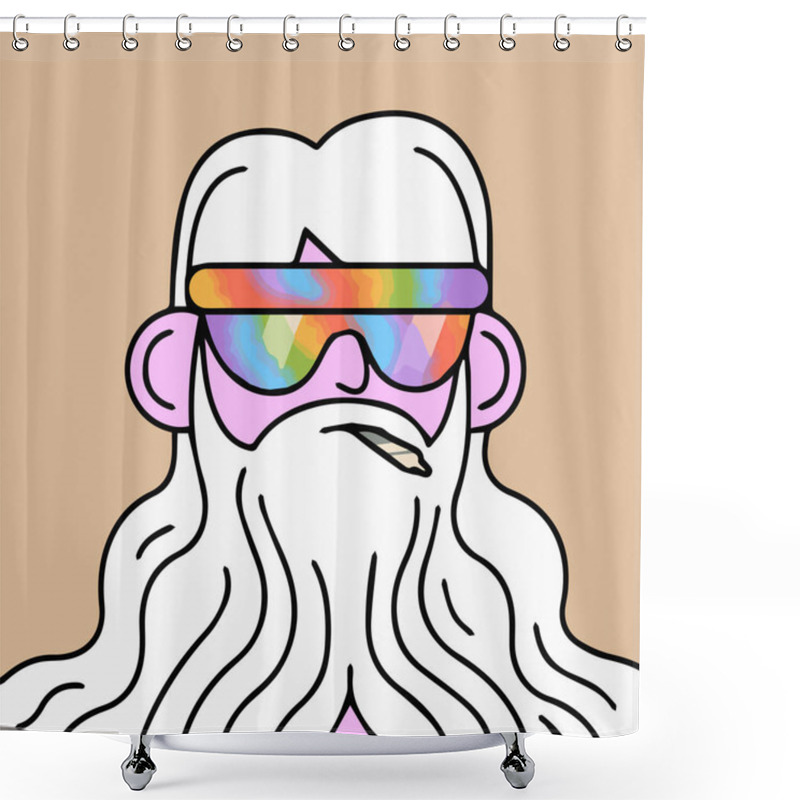 Personality  Dippies NFTs Character Portrait Avatar Artwork. Unique Rare Dippie Doodle NFT. Hippies People With Traits And Rainbow Color Illustration. Shower Curtains