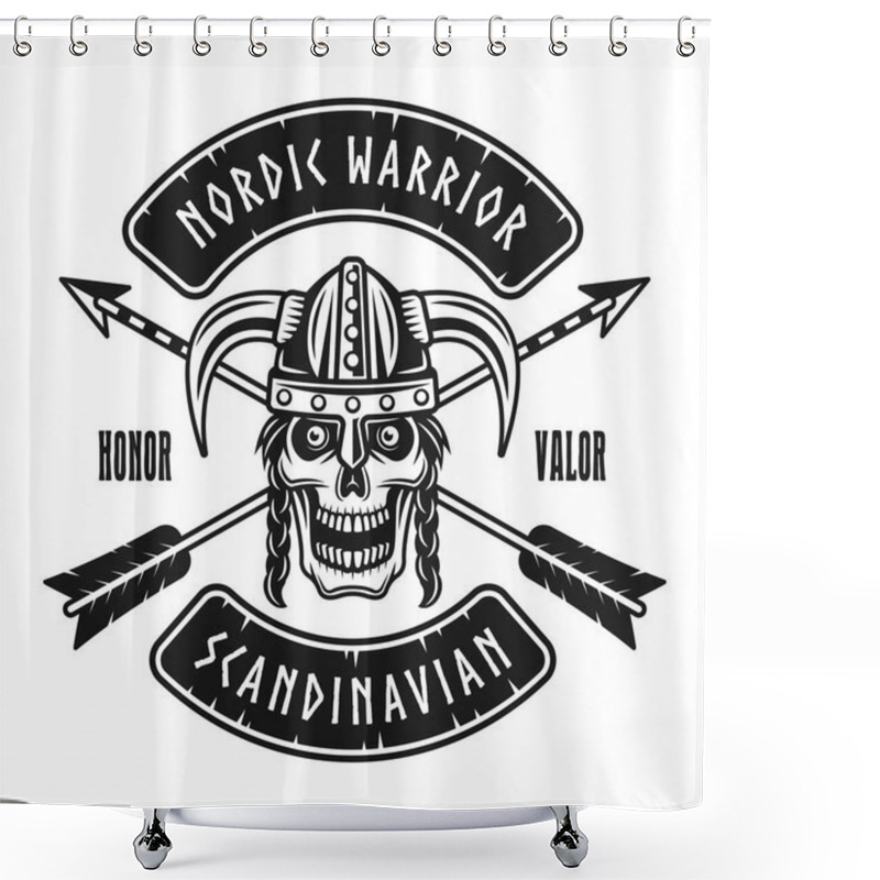 Personality  Viking Skull In Horned Helmet Vector Emblem Shower Curtains