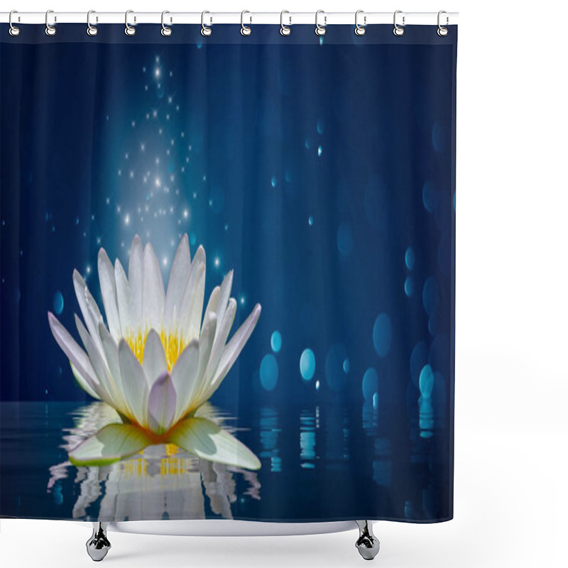 Personality  Lotus White Light Purple Floating Light Sparkle Background Shower Curtains