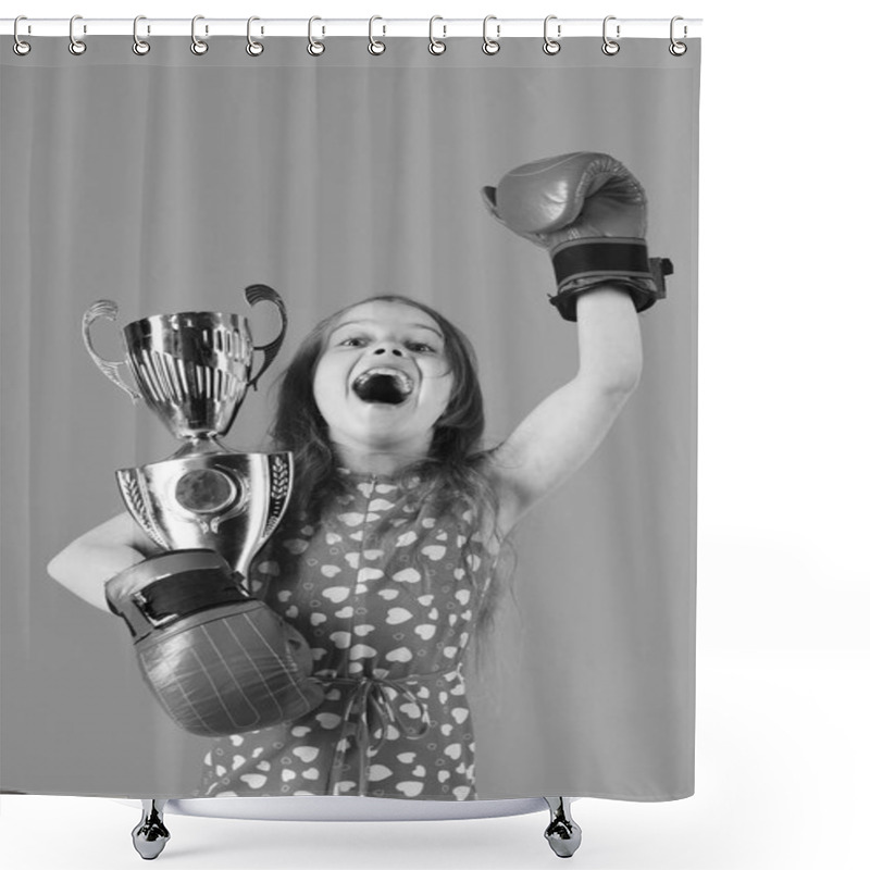 Personality  Girl Power Concept. Sport, Energy, Activity. Shower Curtains