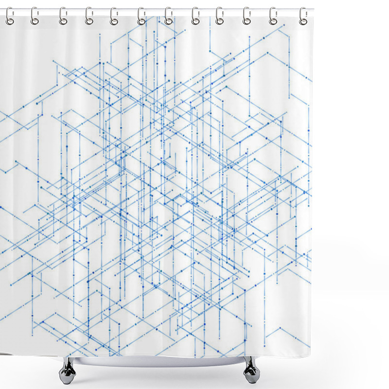 Personality  Abstract Isometric Computer Generated 3D Blueprint Visualization Lines Background. Vector Illustration For Break Through In Technology. Shower Curtains