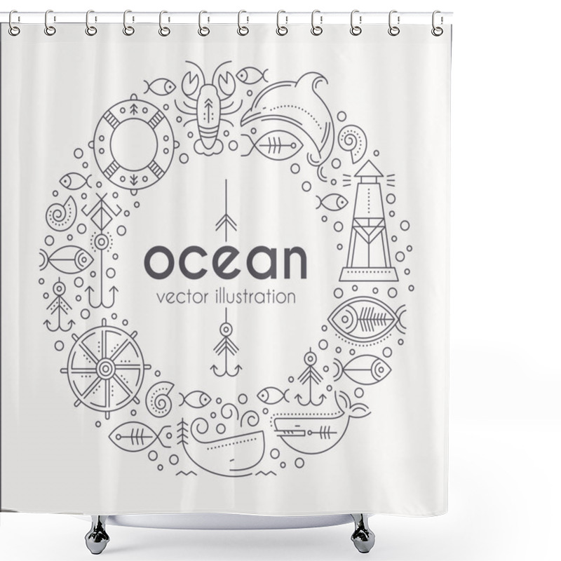 Personality  Vector Illustration With Outlined Nautical Signs And Marine Animals Forming A Ring Shower Curtains